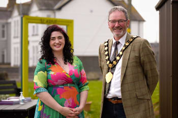 Lynsey Poole and Mayor of Mid and East Antrim, Cllr William McCaughey attends the launch of the community fridge